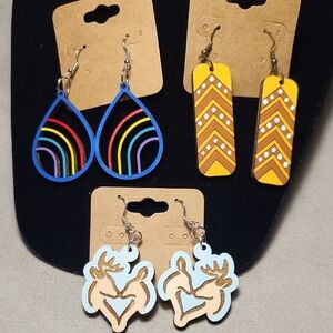 Hand Painted Wooden Earrings Set